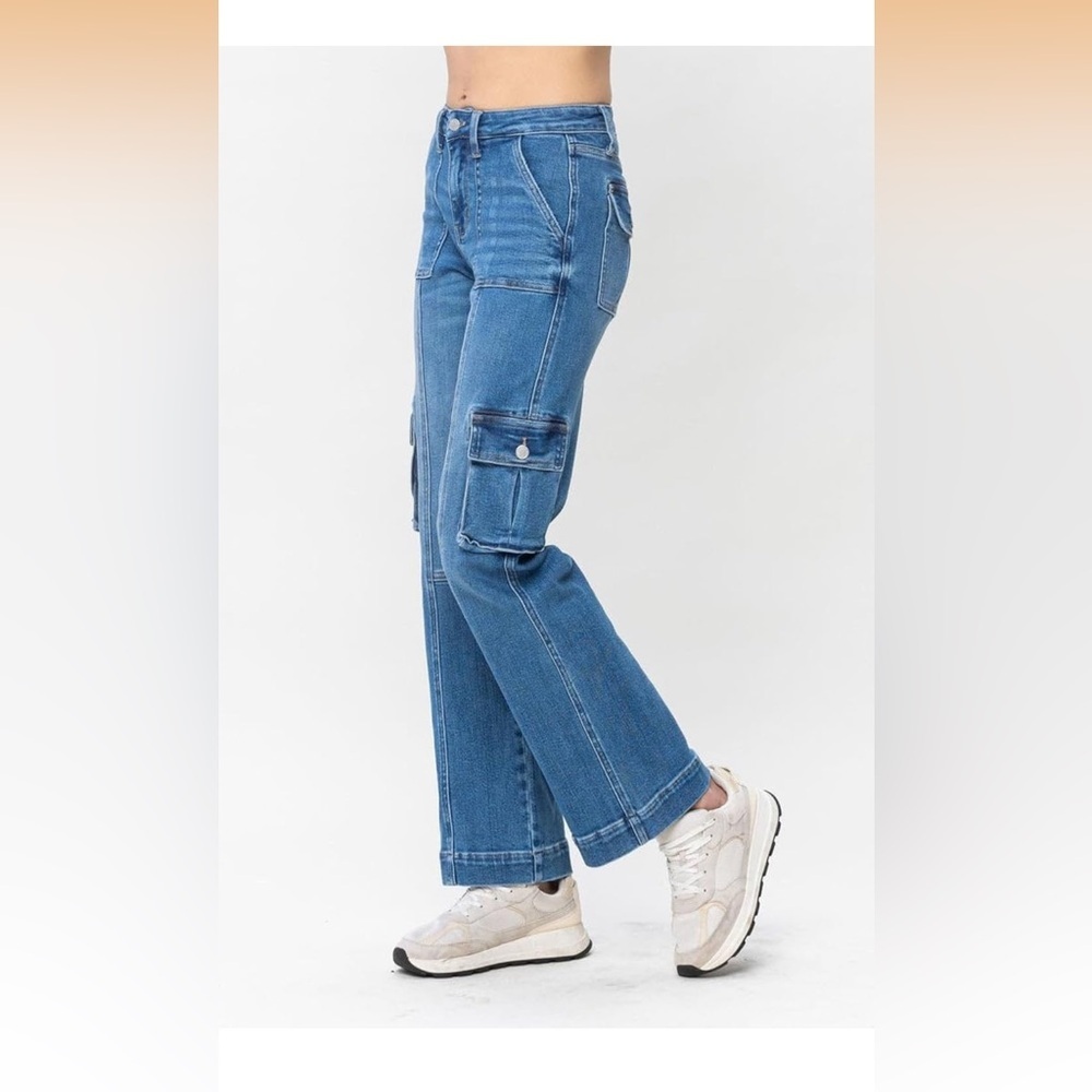 Judy Blue High Waist Wide Leg Denim Cargo Jeans 88724 size 11 - Picture 2 of 7